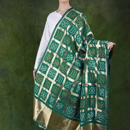 Exotic India Woven Design Art Silk Bandhani Dupatta-picture-34