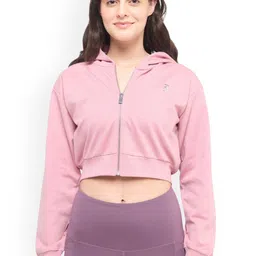Hunnit Women Cotton Cropped Zip Up Hooded Jacket-picture-10