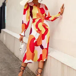 Stylecast X Slyck Abstract Printed Ruffled A-Line Midi Dress-picture-5