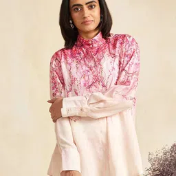 all about you Embellished Print Mandarin Collar Shirt Style Top-image-86