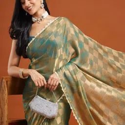LOROFY Checked Beads and Stones Tissue Tussar Saree-picture-30