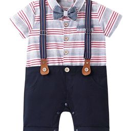 Mark & Mia Infant Boys Striped Romper With Bow & Suspender-image-75