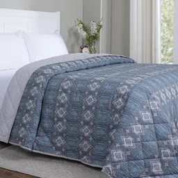 MASPAR Blue & Grey Geometric Printed Cotton Summer AC Room 110 GSM Double Bed Quilt-19