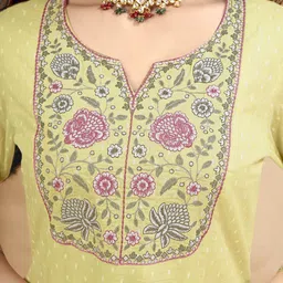 Anouk Lime Green Embroidered Thread Work Pure Cotton Kurta with Trouser & Dupatta image 2