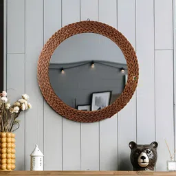 Creation India Craft Transparent & Brown Braided Jute Round Wall Mirror-image-33
