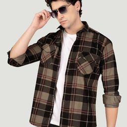ALMATY Men Comfort Spread Collar Tartan Checked Relaxed Fit Casual Shirt-image-45