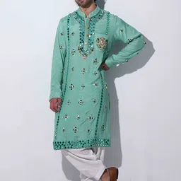 Agrajain Men Ethnic Motifs Embroidered Regular Mirror Work Kurta with Pyjamas image 1