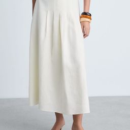 MANGO Flowy Pleated A-Line Midi Linen Skirt-image-19