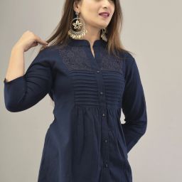 Women Regular Fit Solid Mandarin Collar Casual Shirt-image-4