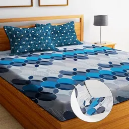 220 TC Polyester Double Self Design Fitted (Elastic) Bedsheet-image-59