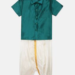 Thangamagan Boys Green Solid Panjagajam & Shirt Set-58