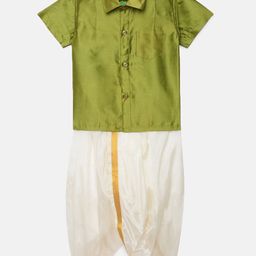Thangamagan Boys Green Solid Panjagajam & Shirt Set-36