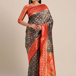 Mitera Navy Blue & Red Silk Blend Woven Design Kanjeevaram Saree-picture-27