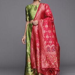 Mitera Women Green & Gold-Toned Batik Semi-Stitched Lehenga Unstitched Blouse & Dupatta-image-51