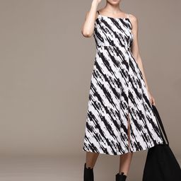 Roadster Abstract Print Crepe A-Line Midi Dress-3