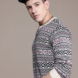 The Roadster Lifestyle Co. Geometric Woven Designed Round Neck Pullover-picture-40