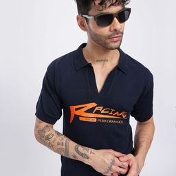 glitchez Typography Printed Polo Collar Oversized T-shirt-image-62