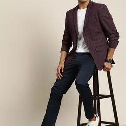 INVICTUS Checked Single-Breasted Slim Fit Blazers-image-46