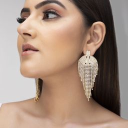 Rubans 18K Gold Plated Multilayered Cubic Zirconia Studded Tassel Drop Earrings-99