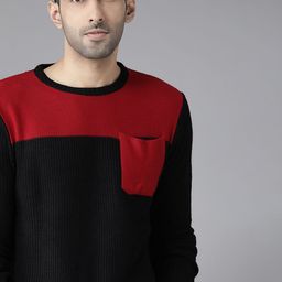 Roadster Men Black & Red Colourblocked Acrylic Sweater-15