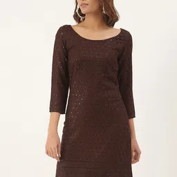 BRINNS Brown Embellished A-Line Dress-image-0