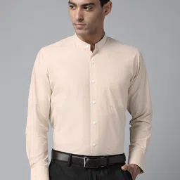 Shaftesbury London Men Beige Cotton Smart Slim Fit Formal Shirt-image-66