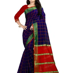 Maroosh Checked Zari Border Saree With Blouse Piece-picture-11