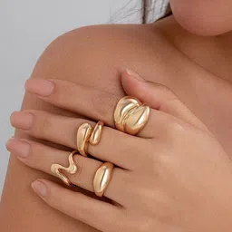 Jewels Galaxy Set Of 4 Gold-Plated Adjustable Finger Ring-image-88