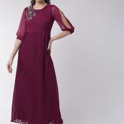 MISH Women Magenta Solid Accordion Pleat Maxi Dress-55