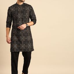 Anouk Men Black Printed Regular Pure Cotton Kurta with Pyjamas image 5