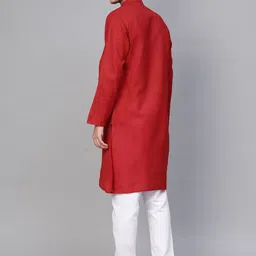 MANQ Men Red & White Solid Kurta with Pyjamas image 3