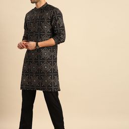 Anouk Men Black Printed Regular Pure Cotton Kurta with Pyjamas-picture-5