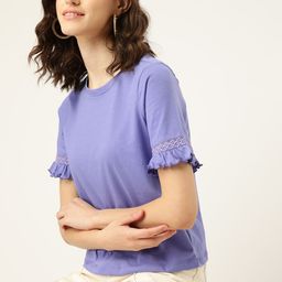 DressBerry Women Solid Frilled Pure Cotton Sleeves Top-image-83