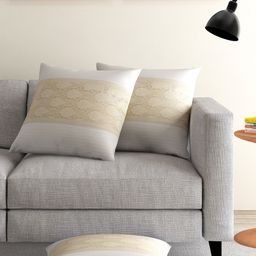 ANS Off-White Set of 3 Brocade Motif 16'' x 16'' Square Cushion Covers-image-25