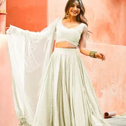DIVASTRI Embroidered Sequinned Semi-Stitched Lehenga & Unstitched Blouse With Dupatta-picture-4