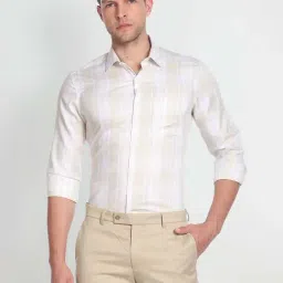 Arrow Beige Slim Fit Check Cotton Shirt-picture-6