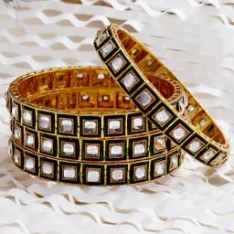 Karatcart Antique Gold-Plated Green Meena Work Kundan Bangles for Women - Set of 4-image-65
