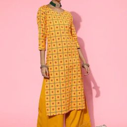 Blissta Mustard Cotton Printed Straight Kurta-picture-41