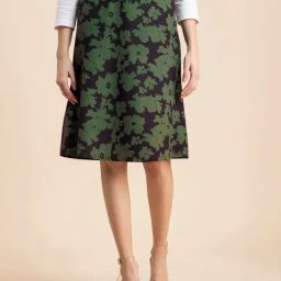 Moomaya Black & Green Floral Print Skirt-image-75