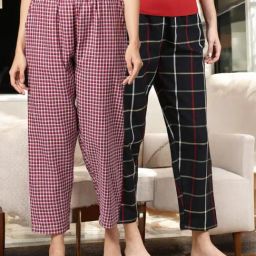 Kryptic Black & Maroon Cotton Relaxed Fit Printed Lounge Pants - Pack of 2-image-80