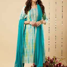 DIVASTRI Abstract Printed Sequinned Straight Kurta With Trousers And Dupatta-47