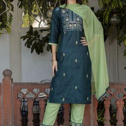 VredeVogel Floral Embroidered Straight Kurta & Trousers With Dupatta-picture-22