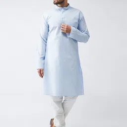 SOJANYA Men Blue & Off-White Solid Kurta with Churidar-image-35