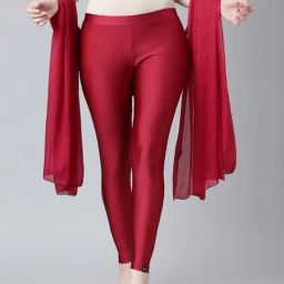 TWIN BIRDS Red Mid Rise Leggings With Dupatta-picture-33