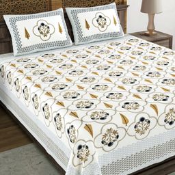 BLOCKS OF INDIA White & Green Floral 210 TC King Bedsheet with 2 Pillow Covers-image-44