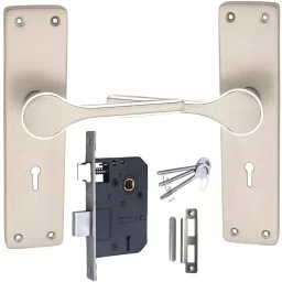 Atom Zinc Alloy Silver Door Handle Lock Set, MH-ZN-O50-KY-CPSS-12