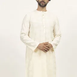 LELA Floral Embroidered Band Collar Long Sleeves Straight Kurta-image-6
