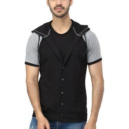 Black Collection Men Colourblocked Hooded T-shirt-image-7