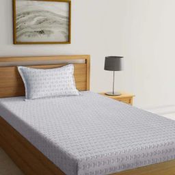 Klotthe Grey Cotton Blend 300 TC Single Bedsheet With 1 Pillow Cover-image-76