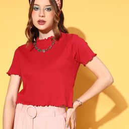 SASSAFRAS Women Gorgeous Red Solid Feminine Frills Tshirt-picture-53